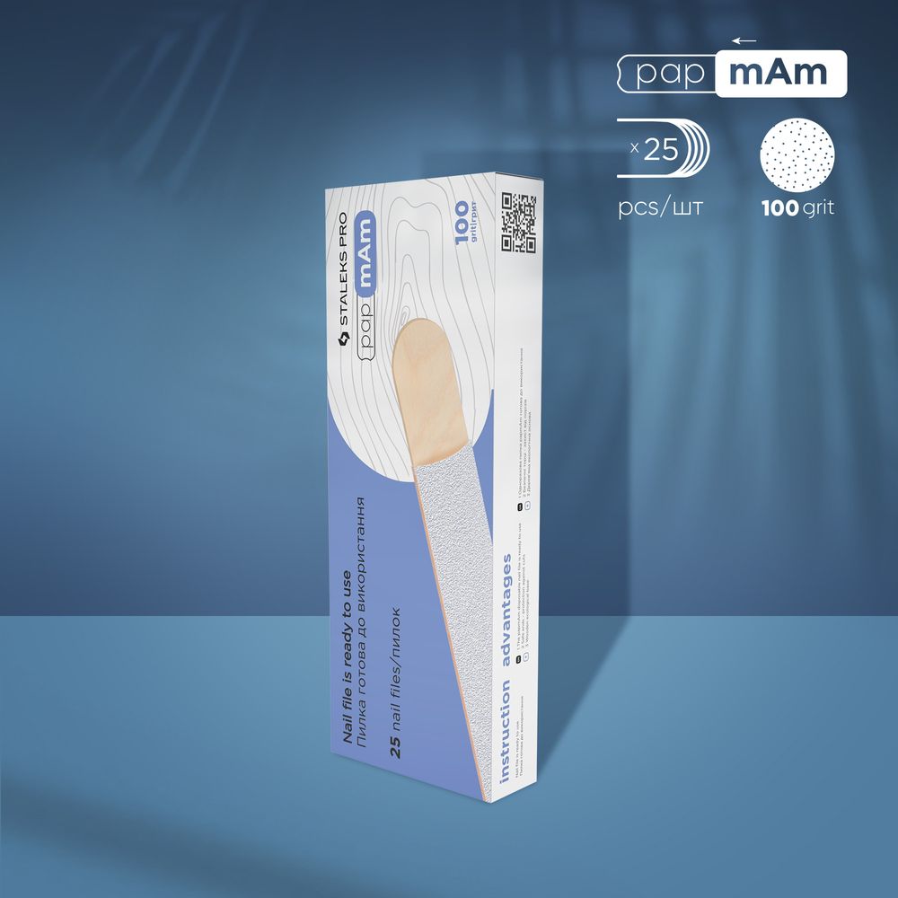 Disposable white papmAm files on a wooden base EXPERT 22, 100 grit (25 pcs)