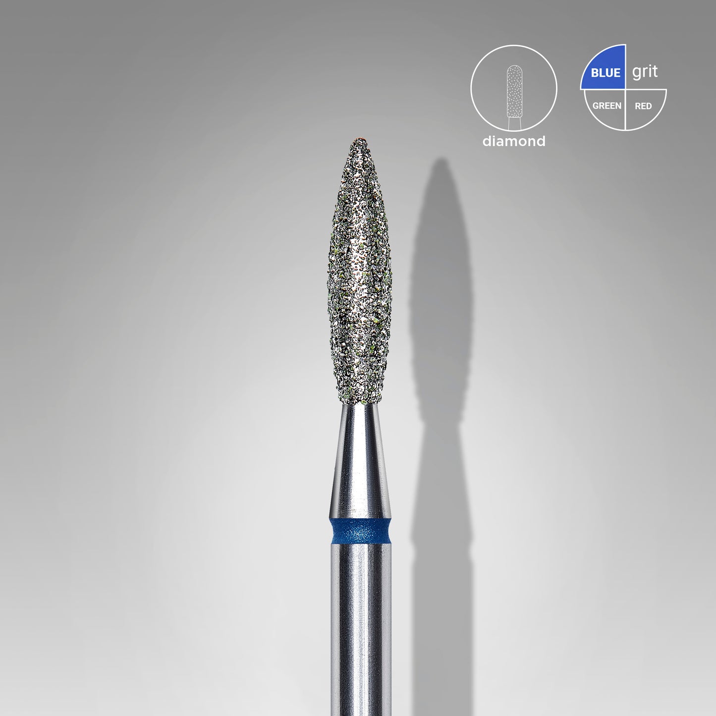 Diamond nail drill bit, "flame" , blue, head diameter 2.3 mm, working part 10 mm