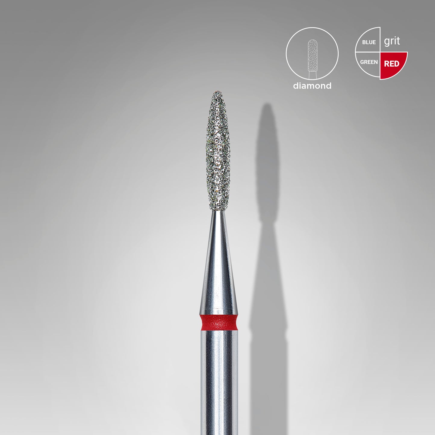 Diamond nail drill bit, "flame" , red, head diameter 1.6 mm, working part 8 mm
