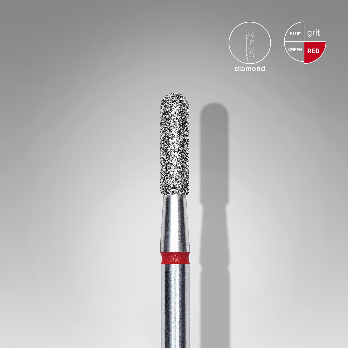 STALEKS Diamond nail drill bit, rounded "cylinder", red, head diameter 2.3 mm/ working part 8 mm (divisible by 10)