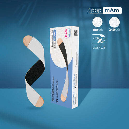 Disposable double-sided files papmAm Mix EXPERT on a wooden base, 180/240 grit (25 pcs)