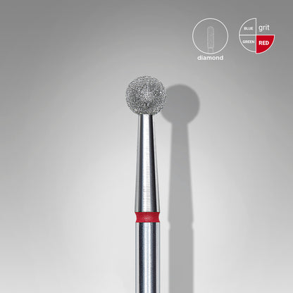 Diamond nail drill bit, "ball", red, head diameter 4 mm
