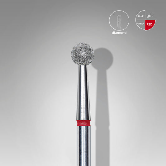 Diamond nail drill bit, "ball", red, head diameter 4 mm