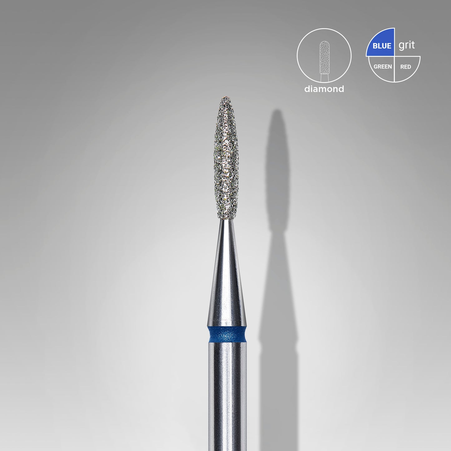 Diamond nail drill bit, "flame" , blue, head diameter 1.6 mm, working part 8 mm