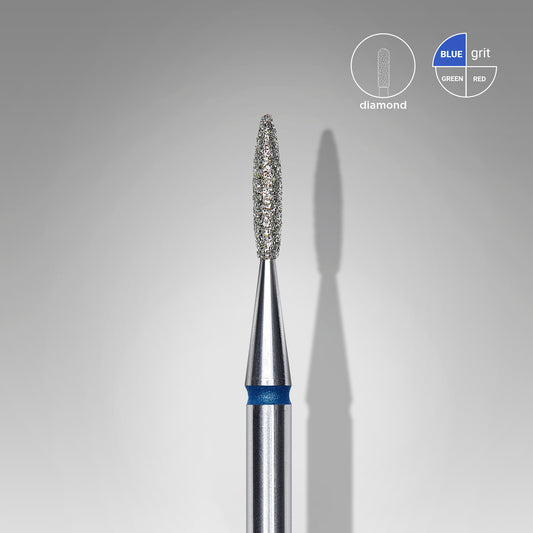 Diamond nail drill bit, "flame" , blue, head diameter 1.6 mm, working part 8 mm
