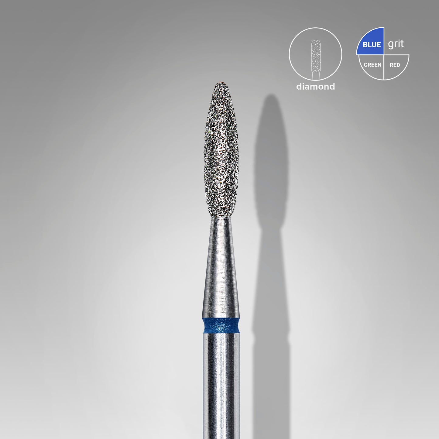 Diamond nail drill bit, "flame" , blue, head diameter 2.1 mm, working part 8 mm