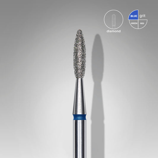 Diamond nail drill bit, "flame" , blue, head diameter 2.1 mm, working part 8 mm