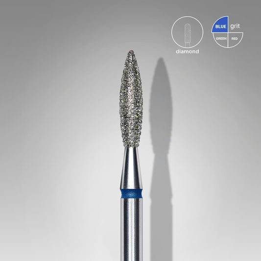 Diamond nail drill bit, "flame" , blue, head diameter 2.3 mm, working part 10 mm