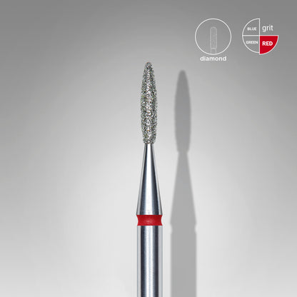 Diamond nail drill bit, "flame" , red, head diameter 1.6 mm, working part 8 mm