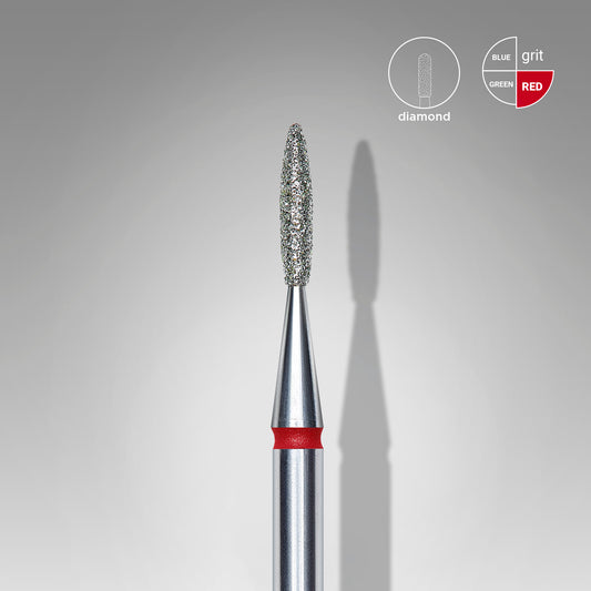 Diamond nail drill bit, "flame" , red, head diameter 1.6 mm, working part 8 mm