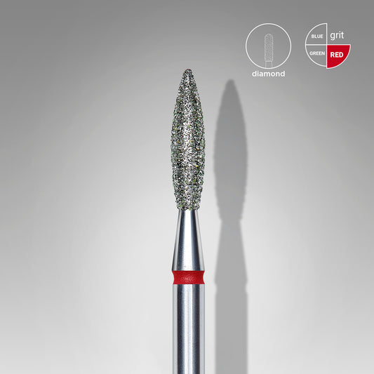 Diamond nail drill bit, "flame" , red, head diameter 2.3 mm, working part 10 mm