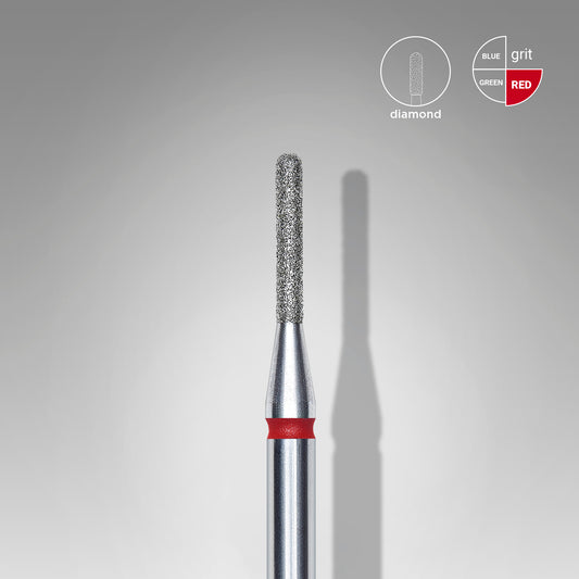 STALEKS Diamond nail drill bit, rounded "cylinder", red, head diameter 1.4 mm, working part 8 mm