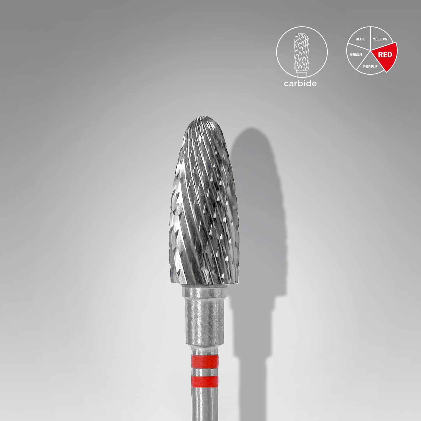 Carbide nail drill bit for left-handed users, "corn", red, diameter 6 mm / working part 14 mm
