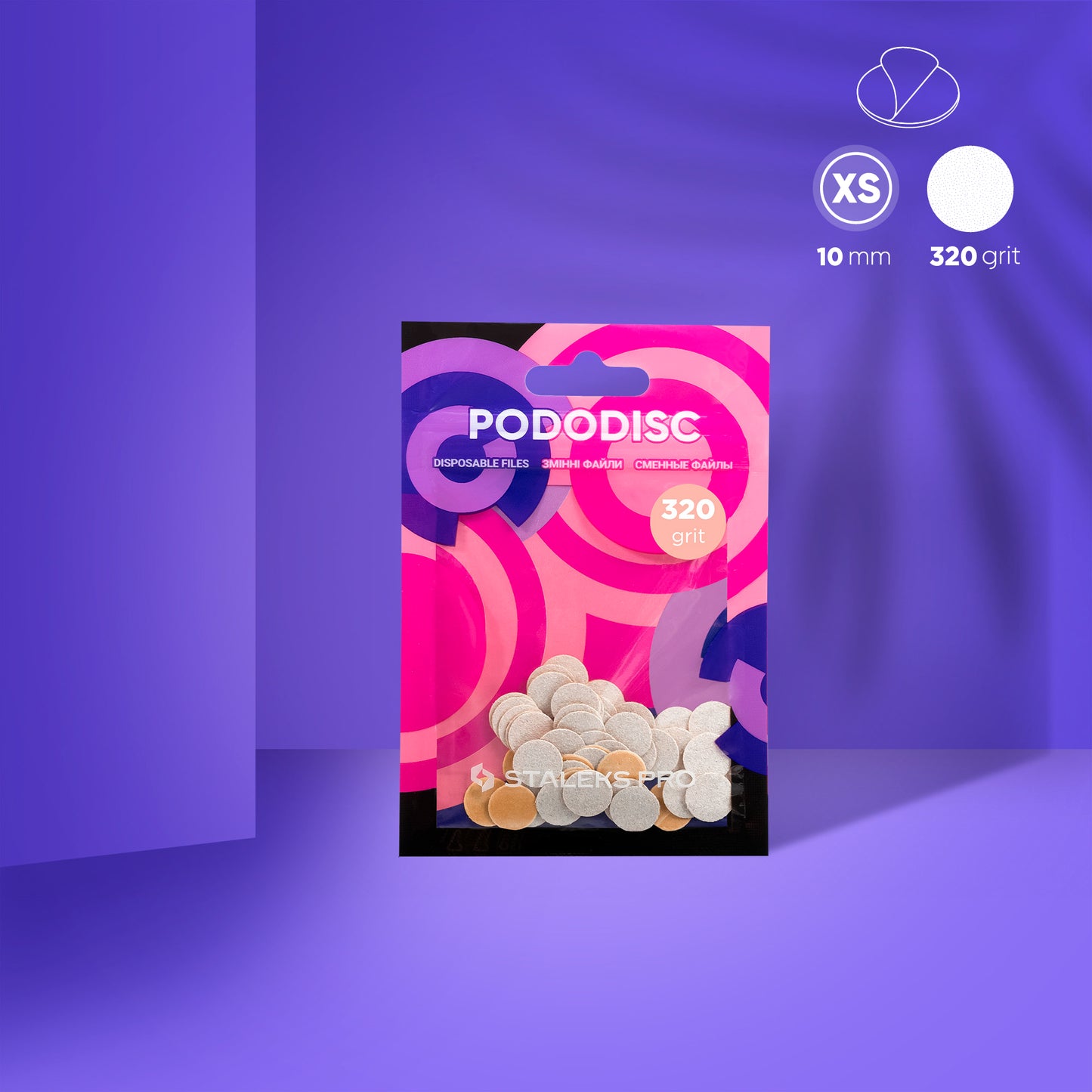 Disposable white files for pedicure disc PODODISC STALEKS PRO XS, 320 grit (50 pcs)