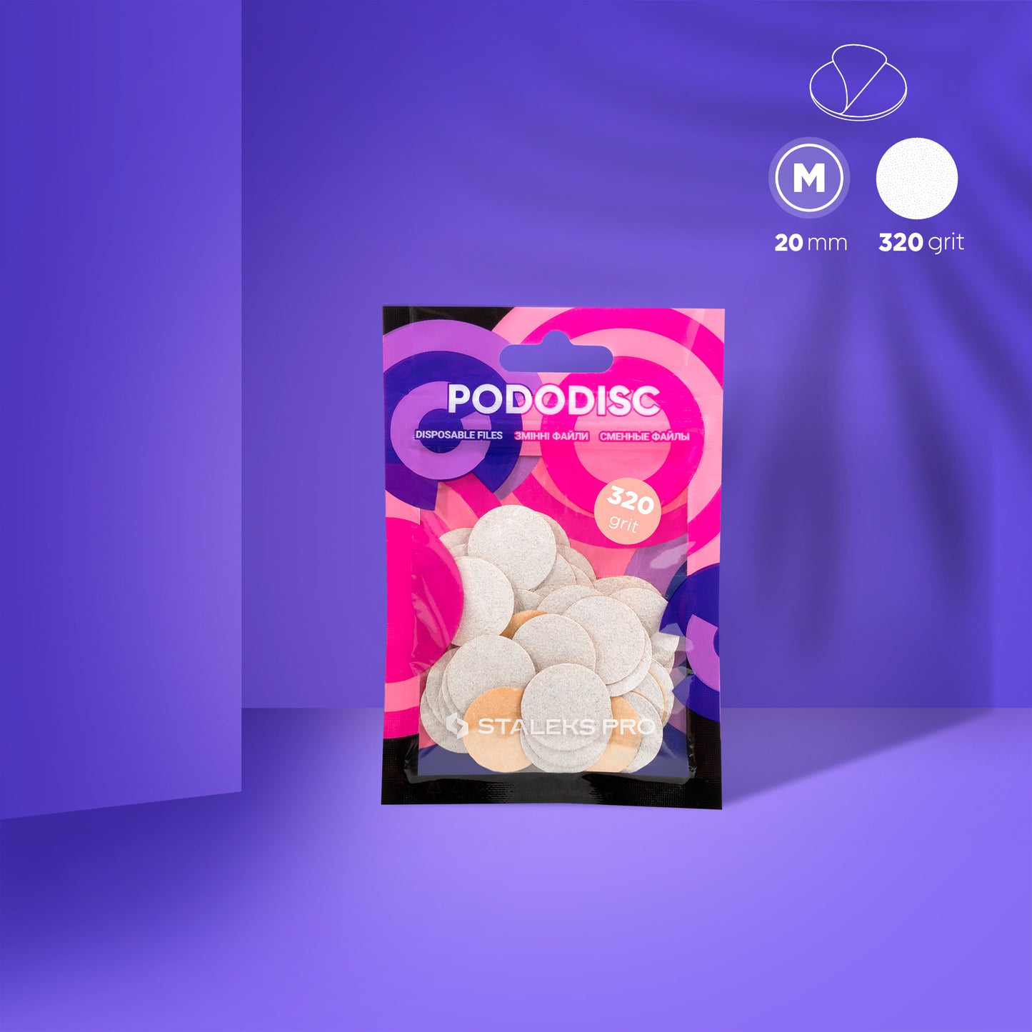 Disposable white files for pedicure disc PODODISC STALEKS PRO M, 320 grit (50 pcs)