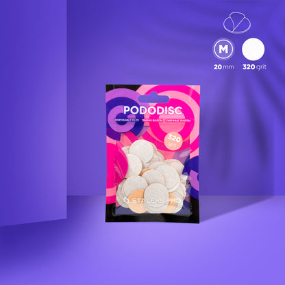 Disposable white files for pedicure disc PODODISC STALEKS PRO M, 320 grit (50 pcs)