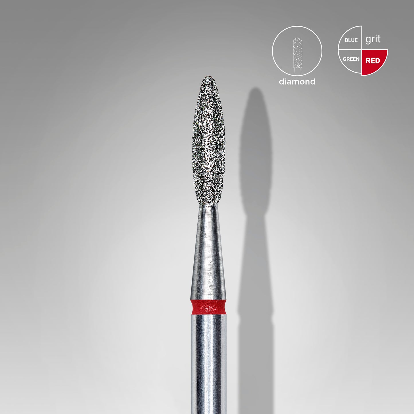 STALEKS Diamond nail drill bit, "flame" , red, head diameter 2.1 mm, working part 8 mm