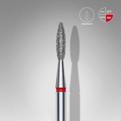 STALEKS Diamond nail drill bit, "flame" , red, head diameter 2.1 mm, working part 8 mm